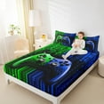 thumbnail image 4 of Feelyou Modern Game Console Twin Sheet Sets for Kids, Cartoon Gamepad Lover Twin Fitted Sheet, Green Blue Square Abstract Flat Sheet, Super Cozy Room Decor, 3pcs, 4 of 7