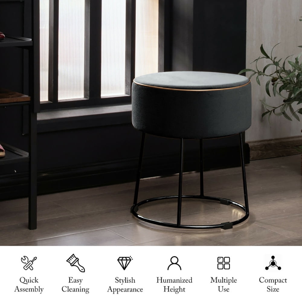 Finihen Round Velvet Ottoman, Footrest Stool, Vanity Chair, Velvet Footrest Stool Ottoman with Non-Slip Foot Pads for Bedside, for Living Room, Bedroom, Gray Finihen Round Velvet Ottoman, Footrest Stool, Vanity Chair, Velvet Footrest Stool Ottoman with Non-Slip Foot Pads for Bedside, for Living Room, Bedroom, Gray