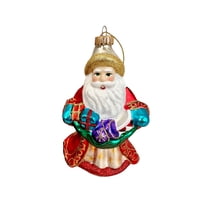 Christmas By Krebs Blown Glass  Collectible Tree Ornaments  (5" Santa with White Coat and Presents)
