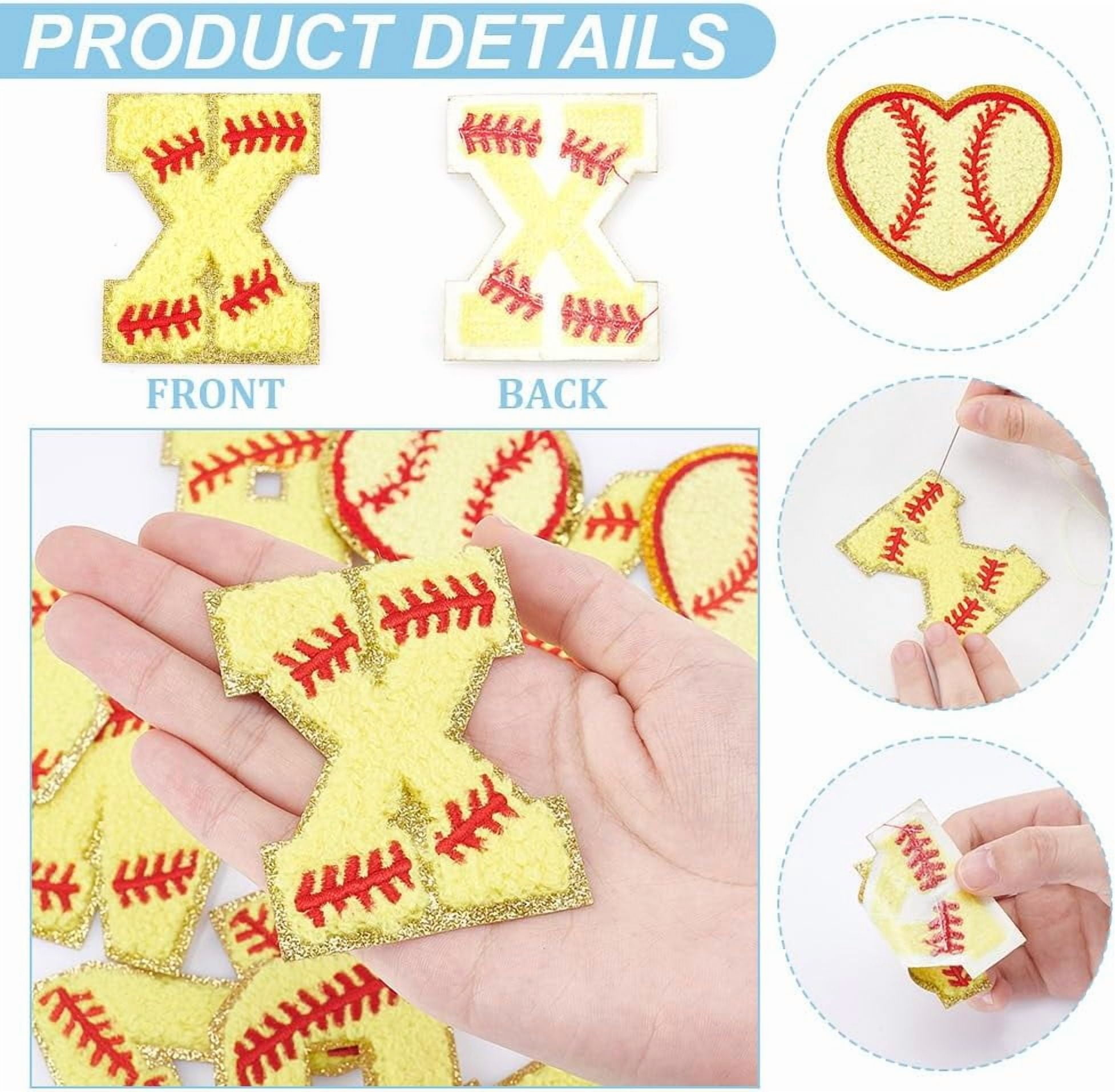 38 pcs Letter Numbers Patches Ball Softball Patches Iron on Letter Chenille Patches Gold Baseball Style Embroidered Patches for DIY Clothes Backpack Hats Shirt Jeans DIY Accessories