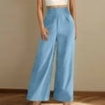 thumbnail image 4 of Olyvenn Linen Pants for Women Loose High Waisted Palazzo Pants Belted Wide Leg Trousers with Pockets Summer Beach Trousers Light Blue XL, 4 of 8