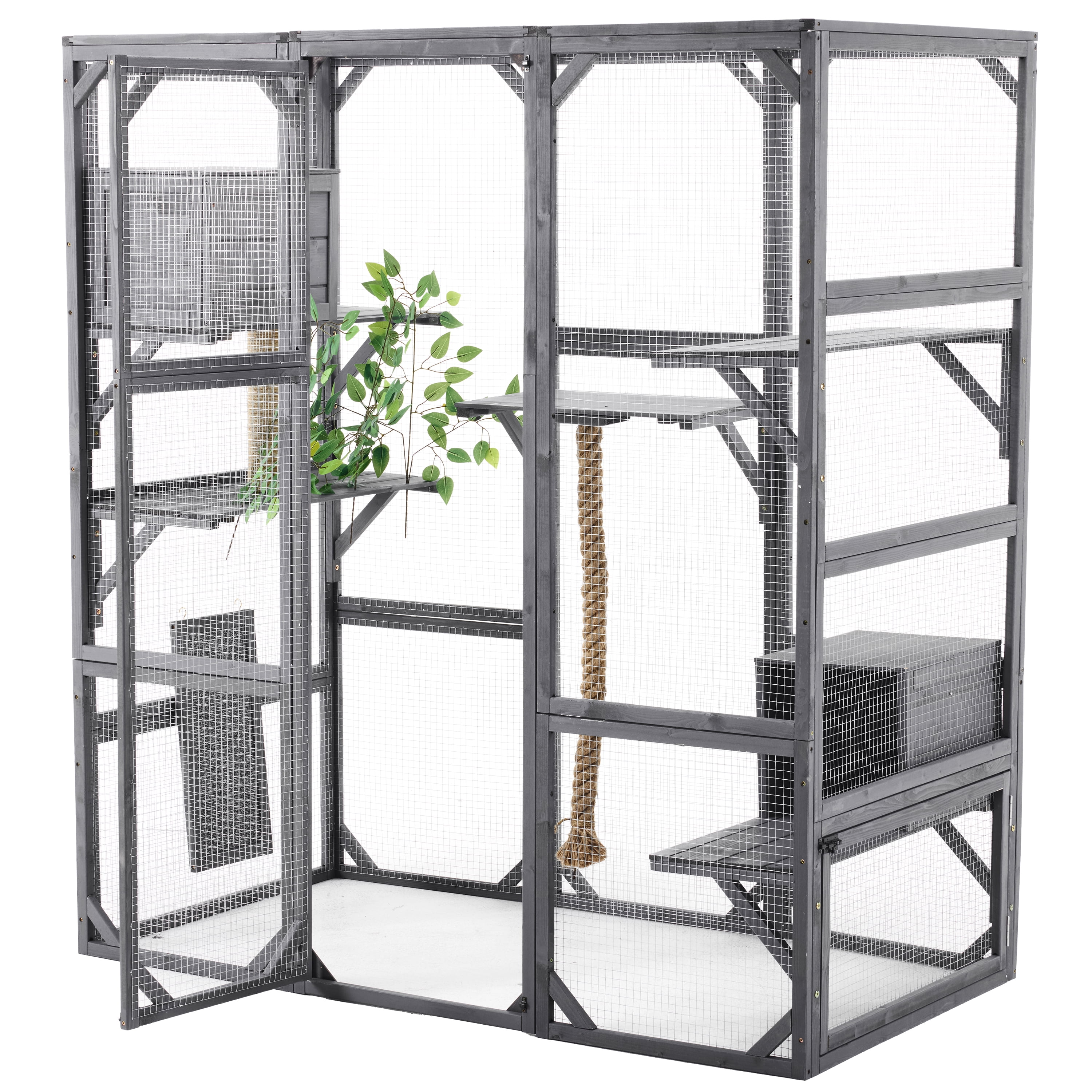 Segmart Grey Cat House Large, Weatherproof UV Proof Walk-in Wooden Cat Enclosure Large for Multiple Cats, Upgrade Luxury Cat Condo Cage Playpen with Sunshine Board, Dark Grey