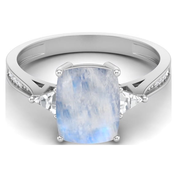 925 Sterling Silver 9X7mm Cushion Rainbow Solitaire Women Mother's Day Gift Ring