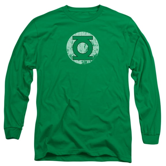 DC Comics Distressed Lantern Logo Long Sleeve Adult 18/1 T-Shirt Kelly Green