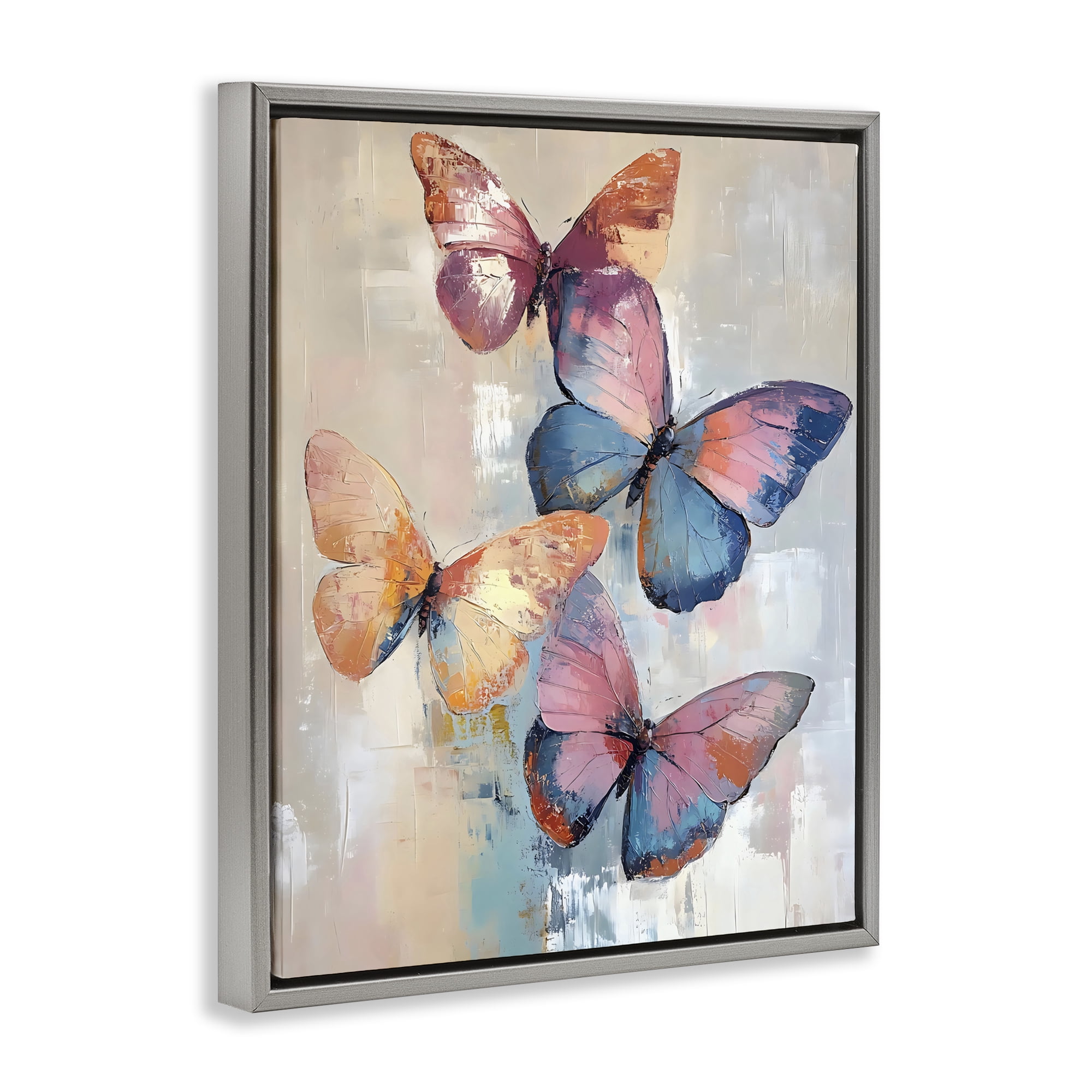 Stupell Industries Butterfly Beauty Abstraction Gray Framed Floater Canvas Wall Art, design by Creative Studio