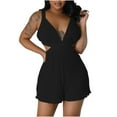 thumbnail image 2 of Summer Saving Wycnly Jumpsuits for Women Dressy Sexy Hollwed Elastic Waist Strap Mini Overalls Jumpsuits Summer V-Neck Sleeveless Solid Short Trendy Rompers Black s, 2 of 7