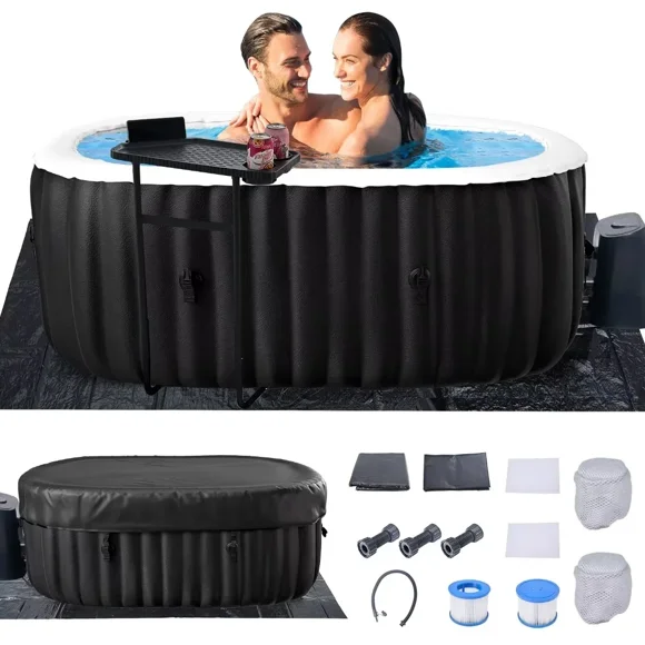 Slsy Hot Tub - 75”L X 47”W X 25”H Inflatable Hot Tub, 1-2 Person Portable Blow Up Hot Tub Square Portable Outdoor Spa with 100 Bubble Jets, Built in Heater Pump, Filter