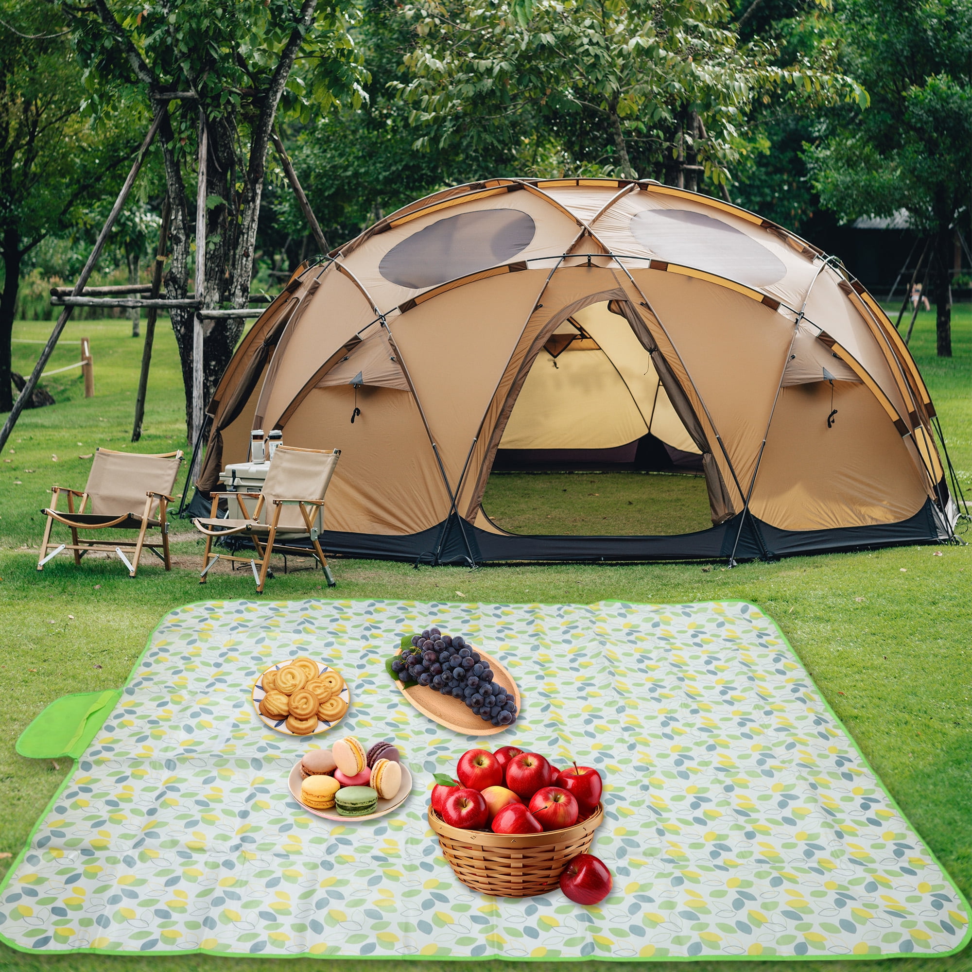 Unique Bargains Picnic Blanket Beach Mat Lightweight with Handle Green 150cmx200cm