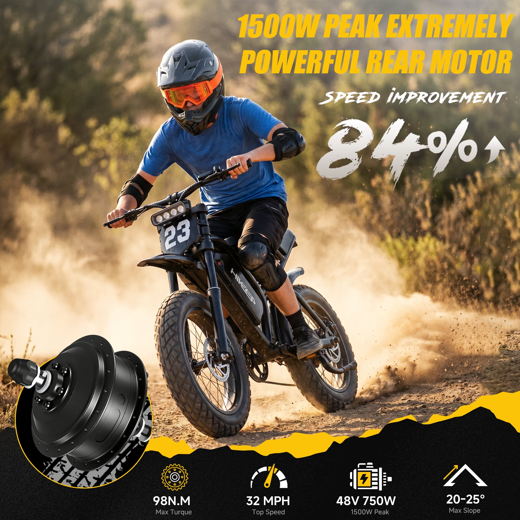 Electric Mountain Bike for Adults, 20" Fat Tire, 48V 17.5Ah Battery, 750 1500W Peak Motor, 32MPH, UL2849 Certified Off-Road E-Bike, Black