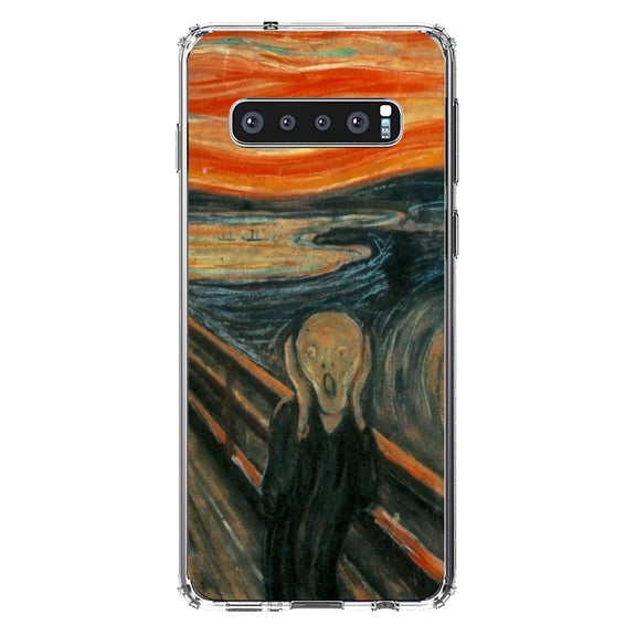 DistinctInk Clear Shockproof Hybrid Case for Samsung Galaxy S10 (6.1" Screen) - TPU Bumper, Acrylic Back, Tempered Glass Screen Protector - Edvard Munch The Scream - Classic Art