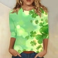 thumbnail image 2 of Diufon T-Shirts de la Saint-Patrick pour Femmes, Grande Taille, Imprimé Trèfle, Manches 3/4, Col Rond, 2 of 5
