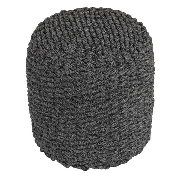 Cortesi Home Augusta Round Rope Pouf Ottoman, Grey Fabric