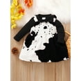 thumbnail image 3 of Baby Girls Jumpsuits Set Fall Ribbed Long Sleeves Romper and Casual Cow Print Plush Dress Outfit, 3 of 9