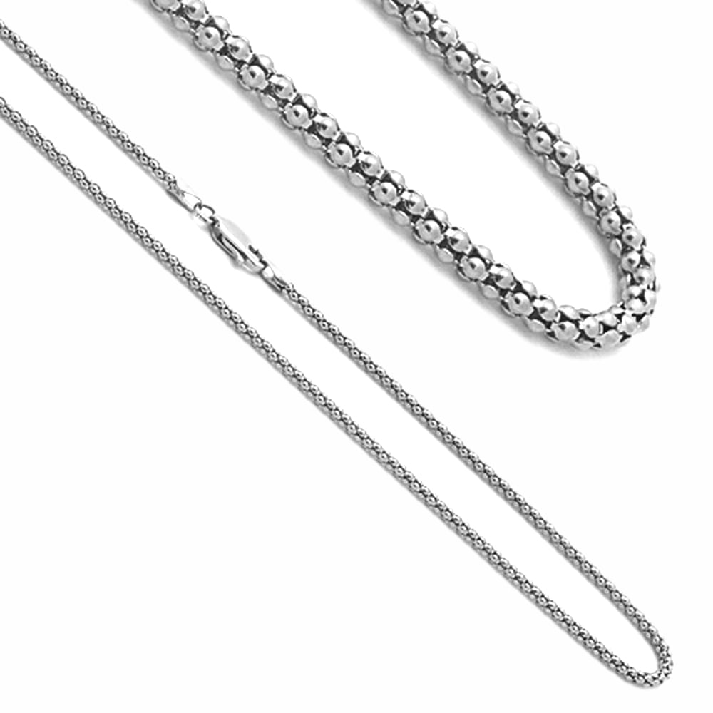 14k 14kt Solid White Gold 1.6mm Popcorn Chain 16" 18" 20" 24" Lobster Clasp