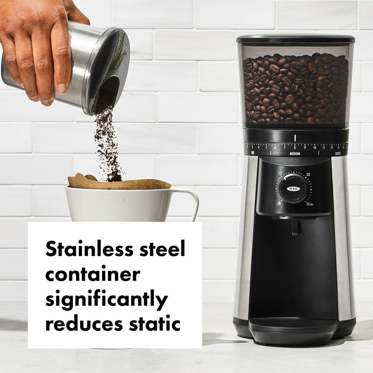 OXO One Touch Stainless Steel Conical Burr Coffee Grinder, 15
