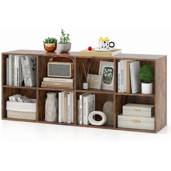 8 Cube Storage Organizer, 2 Tier Multipurpose Display Shelf w/Open Storage & 2 Anti-Tipping Kits, 8-Cube Wooden Bookcase for Living Room, Bedroom, Study, Home, Office (Brown)