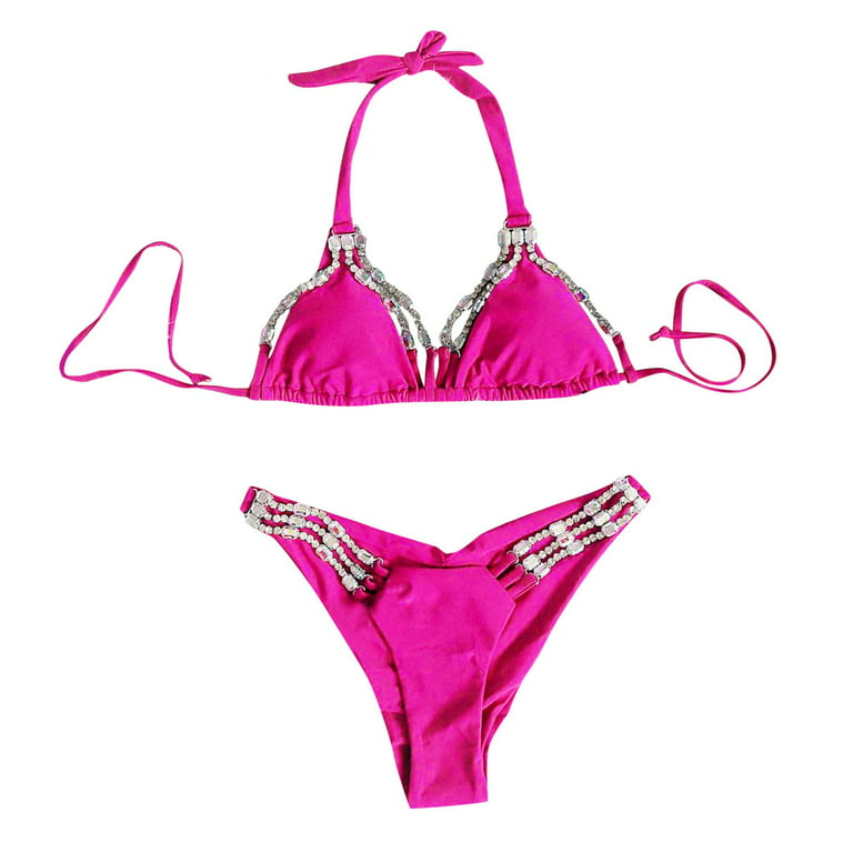 Sporty Swim Drawstring Thong Bikini Bottoms in Hot Pink