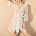 thumbnail image 2 of Celivon Chiffon Robes For Women Spring Summer Long Pajamas Smooth Sleepwear Chemise Nightgown Lace Robe Sexy, 2 of 6
