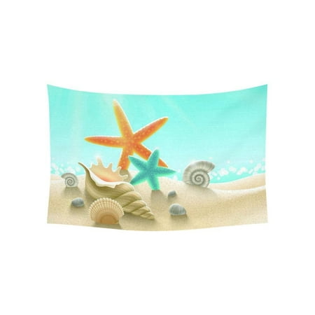 PHFZK Summer Sandy Beach Wall Art Home Decor, Underwater World with Starfish seashell and Coral Bule Tapestry Wall Hanging 40 X 60 (Best Seashell Beaches In The World)