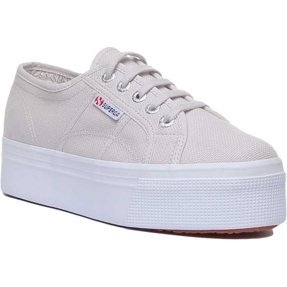 Superga 2790 Acotw Linea Women's Lace Up Canvas Platform Summer Trainers In Grey Size 5.5