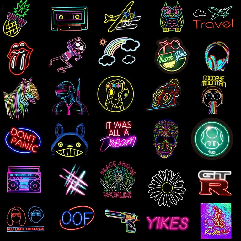 100 PCS Water Bottle Stickers, Neon Stickers Decal, Waterproof Vinyl  Stickers for Car, Laptop, Skateboard, Water Bottle, Luggage, Phone,  Graffiti Stickers for Adults Teens Kids 