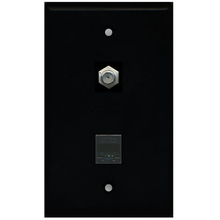 - RiteAV - 1 Coax F Type and 1 Cat5e Ethernet Port Wall Plate - Black
