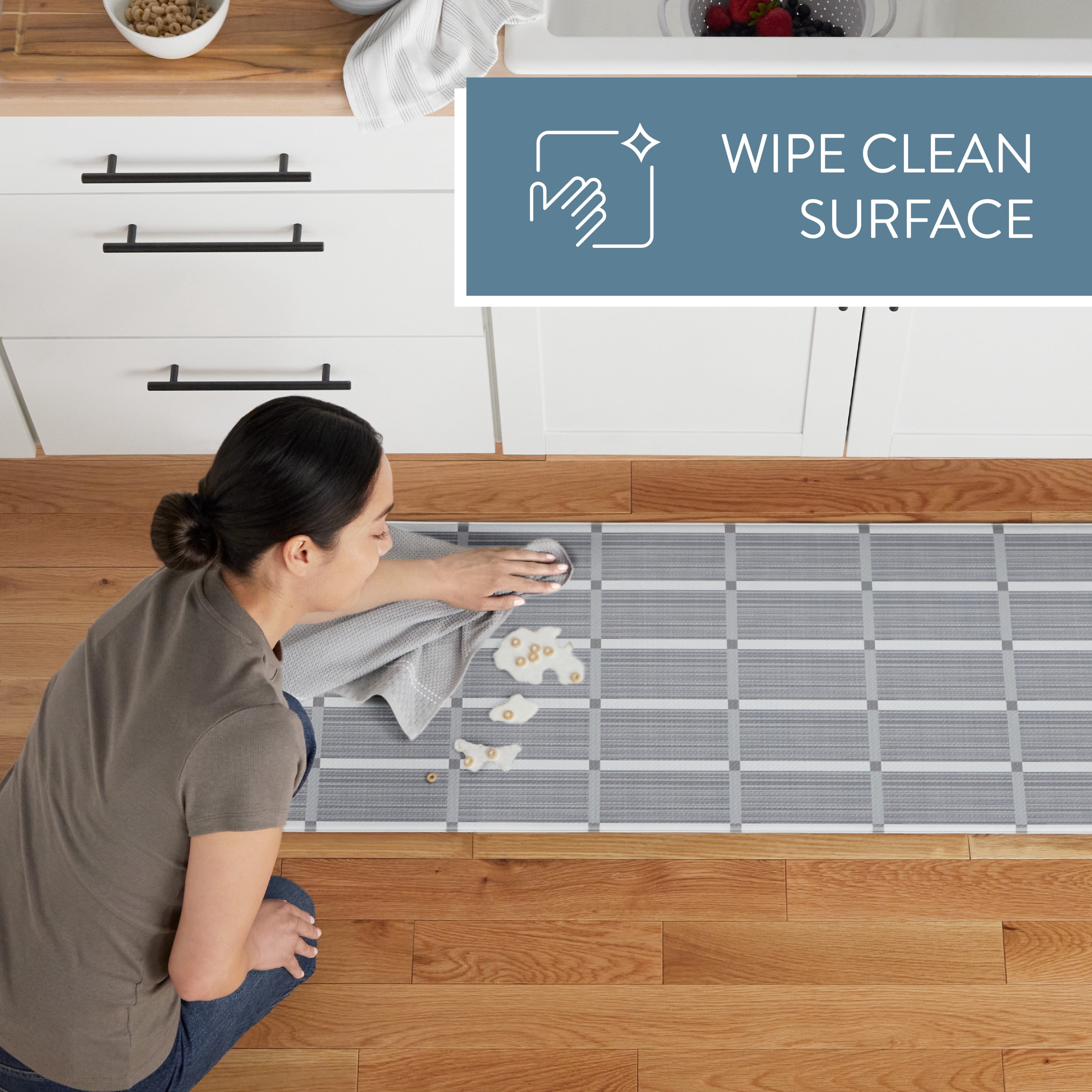 TOWN & COUNTRY BASICS Comfort Plus Windowpane Plaid Anti Fatigue Comfort Mat, Kitchen Runner Mat, Standing Desk Mat, Dorm Room Rug, Non-Slip Backing, Dark Grey, 18"x55"