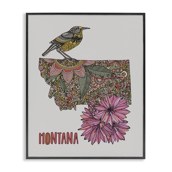 Stupell Industries Eclectic Floral Montana State Black Framed Giclee Art, 11 x 14, by Valentina Harper