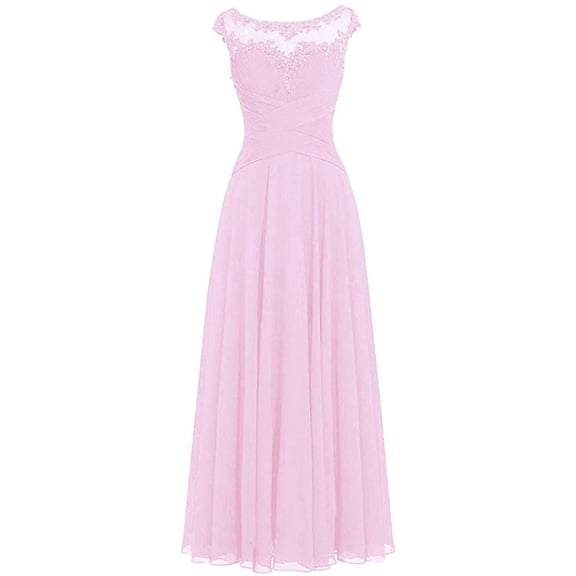 dinavian Women's Scoop Neck Long Chiffon Evening Formal Party Ball Gown Prom Bridesmaid Dress