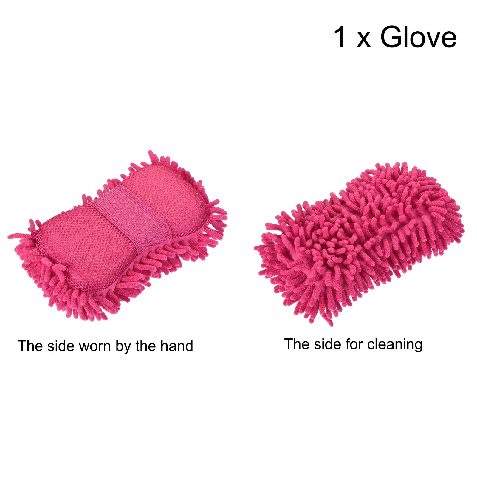 Unique Bargains Chenille Wash Glove Microfiber Washing Sponge Mitten Dry Duster Pink