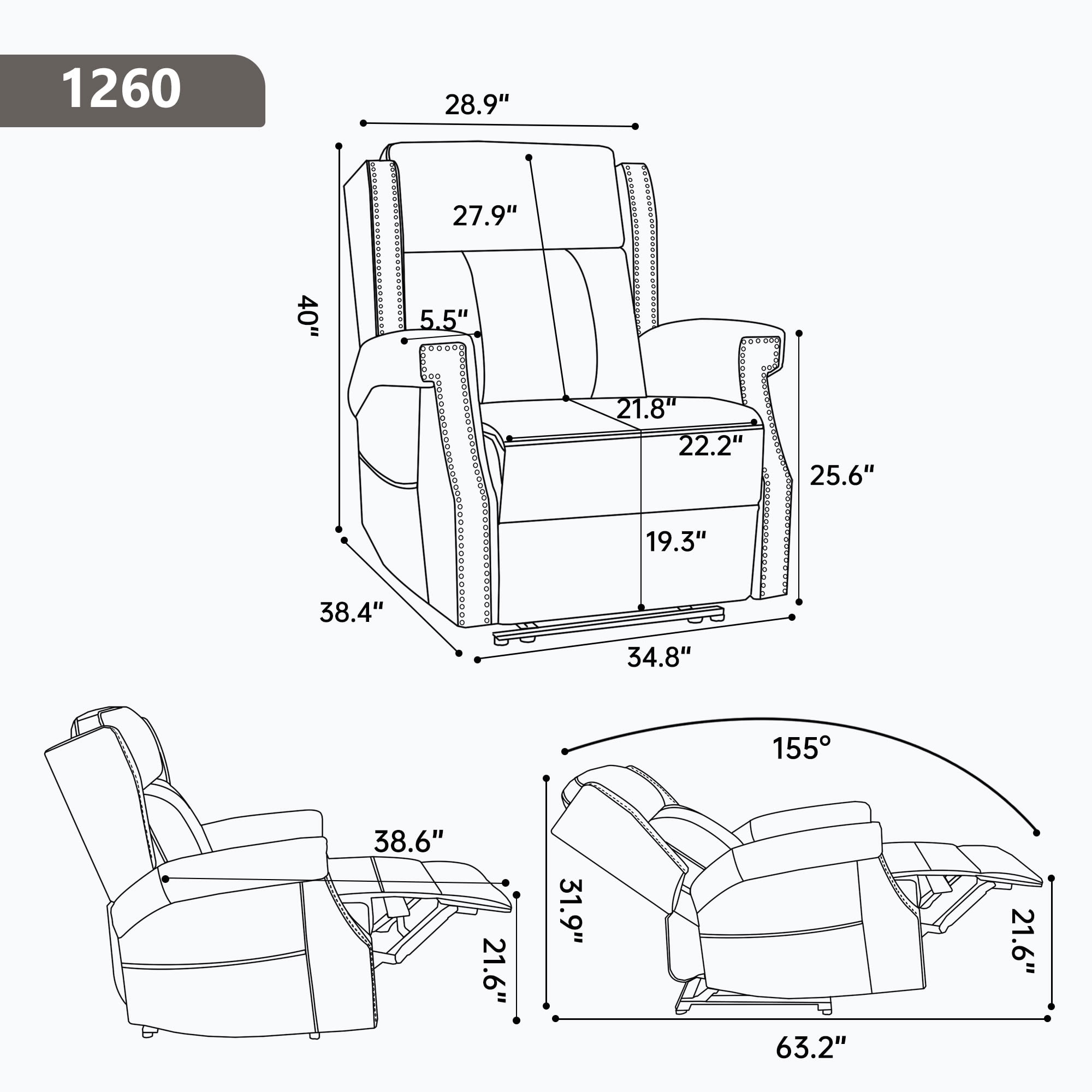 MAYEERTY Manual Massage Recliner Chair, Faux Leather Lounge Armchair with Nailhead Trim & Lumbar Heat, for Living Room Home Theater