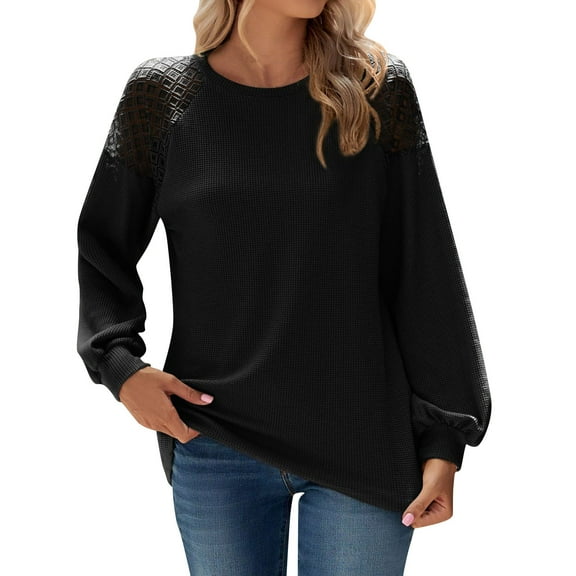 TAIAOJING Womens Tops V Neck Lace Tee Long Sleeve T Shirt Casual Blouses Tunic Tops