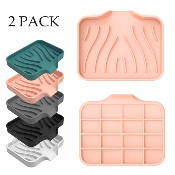 FEOLGEHLY 2 Pcs Soft Gel Soap Holder, Soap Tray Soap Dish for Shower Soap Box, Soap Savers for Bar Soap, Easy Cleaning Soap Bar Container for Bathroom Kitchen, Pink