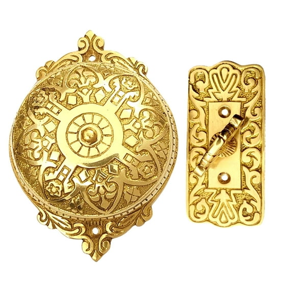 Shristy Hardware "Hosanna" Brass Manual Old Fashioned Door Bell – Vintage Twist Bell with Key Plate – Mechanical Doorbell for Home – (Pack of 1 Polished Lacquered Finish) PT-2
