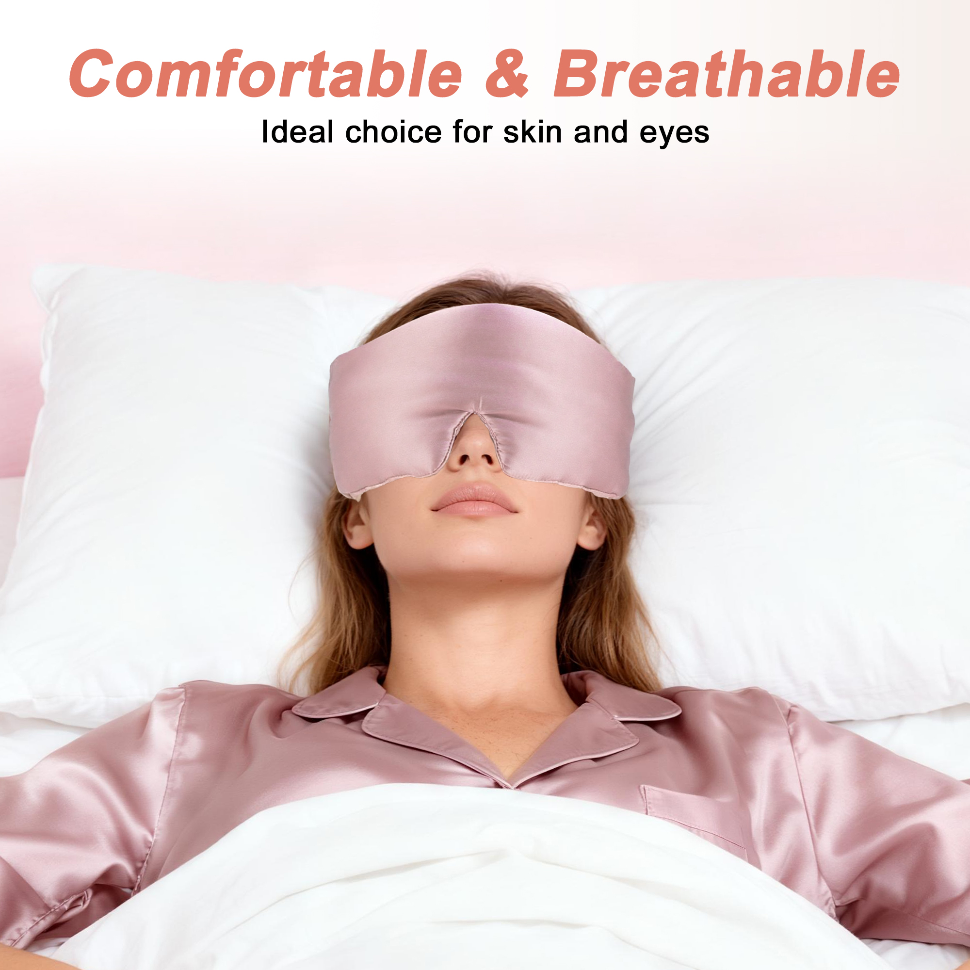 Unique Bargains 22 Momme Pure Silk Sleep Mask with Travel Pouch 3D Contour Adjustable Blindfold for Side Sleepers Eyelash Protecting for Natural Lashes & Extensions Light Pink