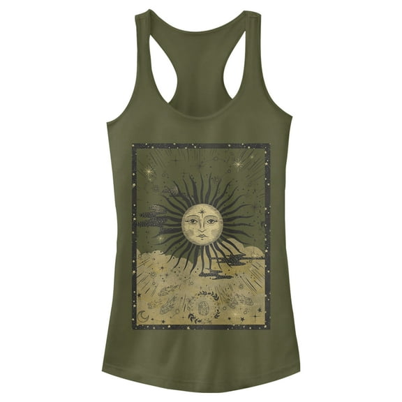 Junior's Lost Gods The Sun Tarot Card  Racerback Tank Top Military Green Medium