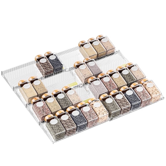 ROSSNY Clear Acrylic Spice Drawer Organizer, 4 Tier- 2 Set Stackable for 11" to 22" Drawer Seasoning Organizer, Kitchen Spice Rack Tray for Drawer