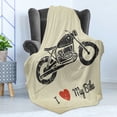 thumbnail image 4 of Manly Soft Flannel Fleece Throw Blanket, Vintage Grunge Flat Looking Motorcycle and I Love My Bike Text Silhouette, Cozy Plush for Indoor and Outdoor Use, 50" x 60", Charcoal Grey Khaki, by Ambesonne, 4 of 5