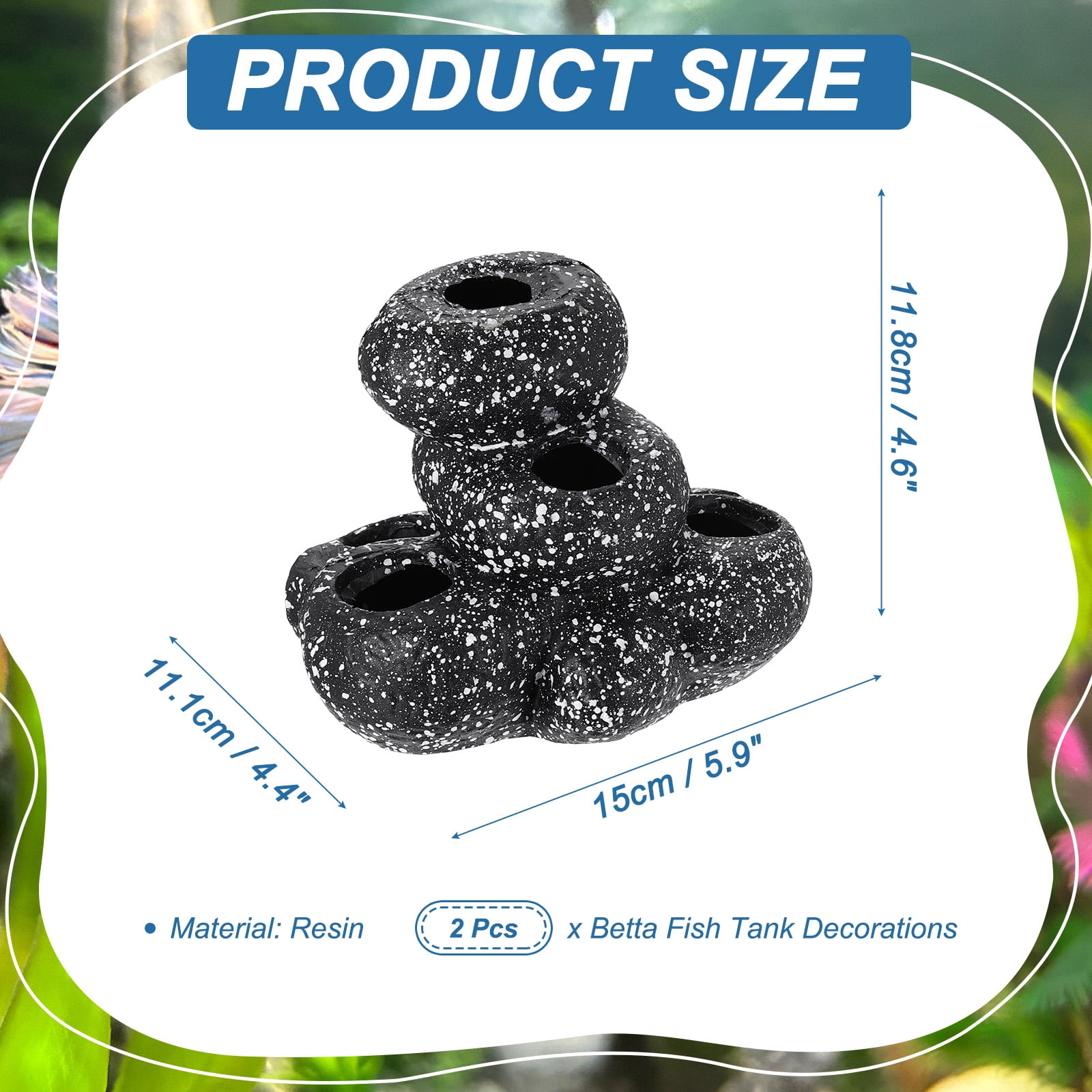 Uxcell Aquarium Decorations Rocks, 5.9x4.4x4.6 Inch Betta Hide Resin Realistic Fish Tank Ornaments, 2Pcs(Grey), Intended for Small Fish / Shrimp / Guppy