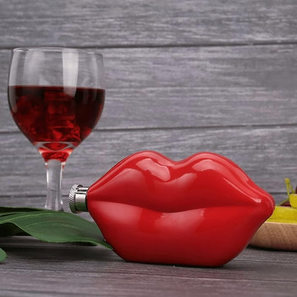 Uklsqma Flacon à Whisky en Forme de Lèvre Rouge 5Oz / Bouteille de Liqueur en Acier Inoxydable 304 / Flacon de Hanche Durable de Qualité Alimentaire pour Hommes et Femmes / Cadeau Unique de la Saint-Valentin / Contenant d'Alcool Portable pour Voyage