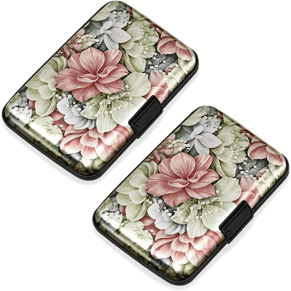 GASTROPOD 2 Pack Credit Card Holder,Rfid Blocking,Happy Flower Aluminum Alloy Hard Case,Small Mini Business Metal Wallet for Women Men