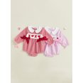 thumbnail image 3 of BemeyourBBs Newborn Baby Girl Valentines Day Outfit Gingham Plaid Bubbel Rompers Puff Long Sleeve Letters Embroidery Bow Decor Bubble Bodysuit Infant Spring Clothes, 3 of 9