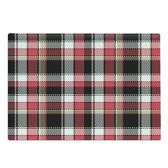 Checkered Cutting Board, Pattern with Squares Mosaic Diagonal Vertical Stripes Graphic Print, Decorative Tempered Glass Cutting and Serving Board, Large Size, Dark Coral White Brown, by Ambesonne