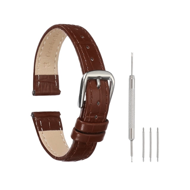 Correas de reloj de cuero Uxcell para hombres y mujeres, correa de reloj de liberación rápida de 14 mm con patrón de cocodrilo, correa de cuero delgada y elegante con herramientas, marrón