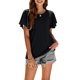 thumbnail image 3 of Txlixc Tops de mujer, cuello redondo con volantes, manga corta, ganchillo, hueco, suéter suelto, camiseta de color sólido Txlixc Moda, 3 of 7