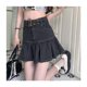 thumbnail image 4 of Falda corta de mezclilla para mujer, cinturón, línea A, cintura alta, dobladillo con volantes, falda corta plisada de moda, negro, gris, M, 4 of 8