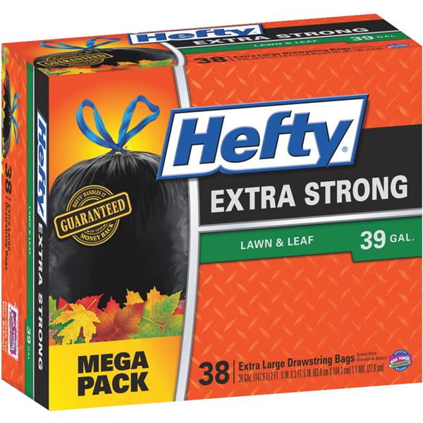 Hefty Extra Strong Lawn & Leaf Drawstring Trash Bags, 39 Gallon, 38 Ct 