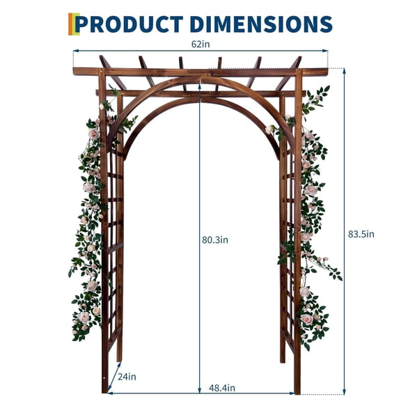 Acekid Wooden Garden Arbor Arch, Outdoor Walkway Trellis for Climbing Plants, Wedding Decor, Dark Brown