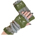 thumbnail image 2 of Women's Knitted Fingerless Gloves with Cute Cat Embroidery - Cat Embroidery Splicing Knitted Gloves, womens winter gloves warm,Thick Warm Winter Gloves,warm womens gloves (1Pcs丨Army Green), 2 of 4