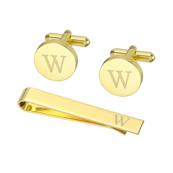 Uxcell Cuff Links, Initial Tie Clip and Cufflink Set for Men Classic Copper, Letter W(Gold Tone)